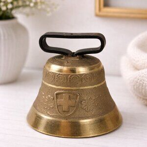 Vintage Swiss Gusset AG Uetendorf Brass Cowbell Chalet Dinner Bell Alpine Decor